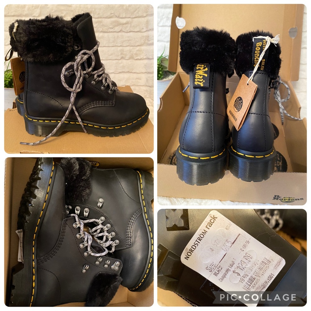 ✨🆕✨Brand New Dr. Martens Black Faux Fur Combat-Style Platform Boots
